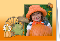 Happy Fall, Frog, Pumpkins, Photo Card
