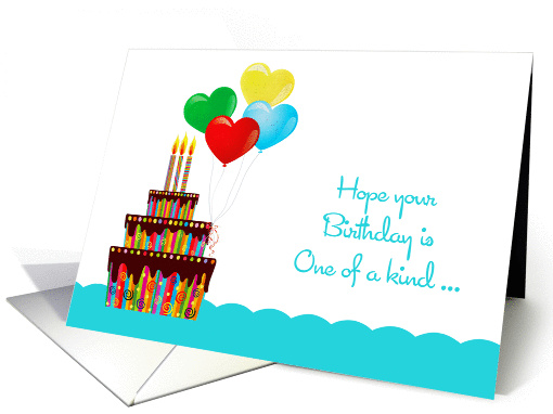 Funky Birthday Cake, Heart Balloons, Happy Birthday card (945500)
