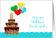 Funky Birthday Cake, Heart Balloons, Happy Birthday card