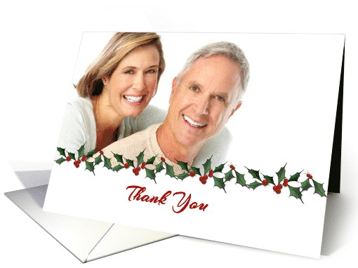 Holly Border Christmas Thank You Photo card (947633)