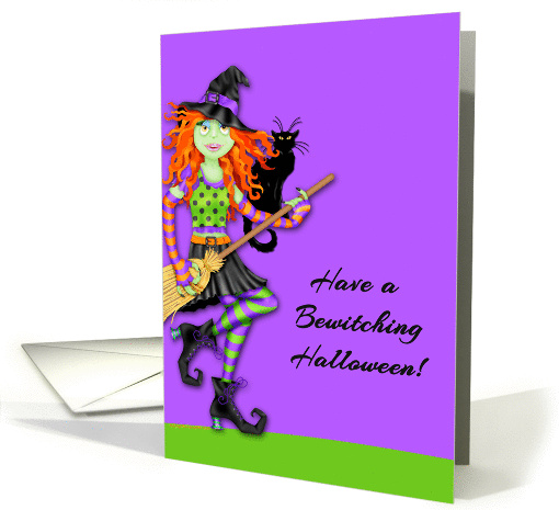 Bewitching Rocking Witch, Black Cat, Halloween card (955173)