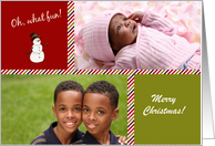 Holiday, Diagonal Stripes, Snowman Photo Card
