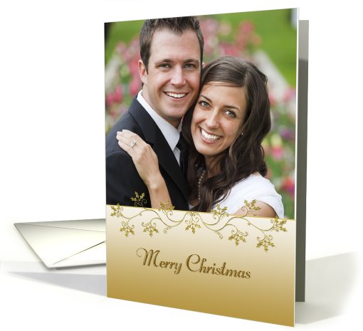 Gold Holly Border Christmas Photo card (965177)
