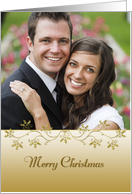 Gold Holly Border Christmas Photo Card