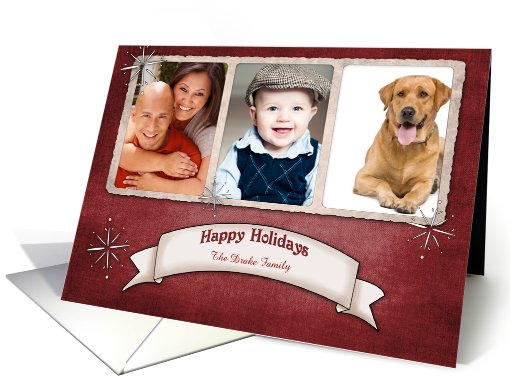 White Snowflakes, Red Aged-Look Christmas Photo card (965225)