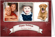 White Snowflakes, Red Aged-Look Christmas Photo Card
