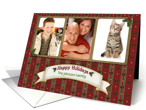 Holly Stripes Christmas Photo card (965235)