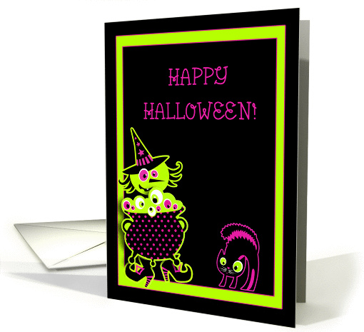 Happy Halloween Witch, Cauldron, Black Cat card (971299)