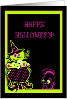 Happy Halloween Witch, Cauldron, Black Cat card