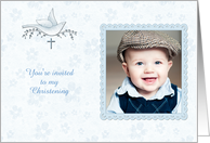 Blue Floral, Dove, Religious Photo Card