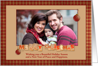 Merry Christmas Scrap Text, Plaid Border, Holiday Photo Card