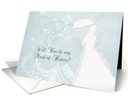 Bride Silhouette, Mint Green Heart, Maid of Honor Request card