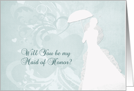 Bride Silhouette, Mint Green Heart, Maid of Honor Request card