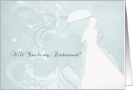 Bride Silhouette, Mint Green Heart, Bridesmaid Request card