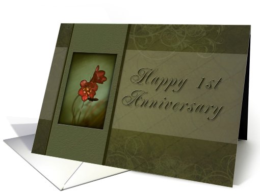 Happy 1st Anniversary, Flower with Green Background card (621497)