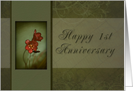 Happy 1st Anniversary, Flower with Green Background card
