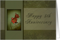 Happy 5th Anniversary, Flower with Green Background card