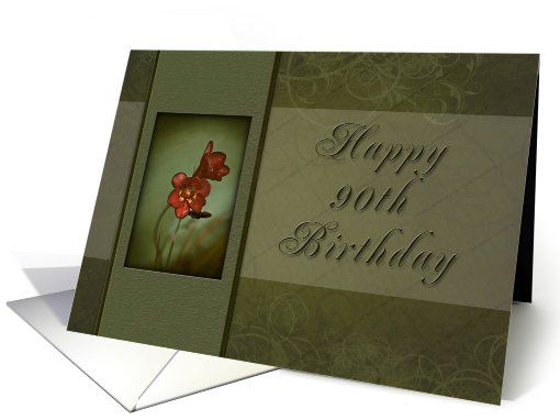 Happy 90th Birthday, Flower with Green Background card (621522)