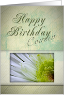 Happy Birthday Cousin, White and Green Flower card
