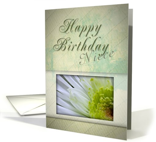 Niece Happy Birthday, White and Green Flower card (621713)