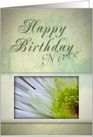 Niece Happy Birthday, White and Green Flower card