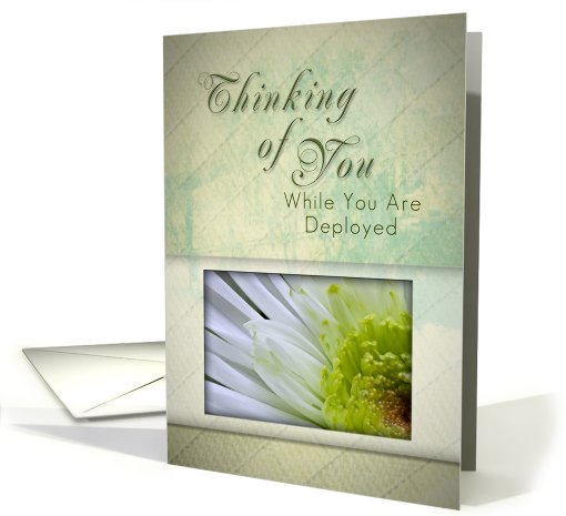Thinking of You While You Are Deployed, White and Green Flower card