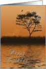 Happy Birthday, Orange sunset with Tree by Lake card