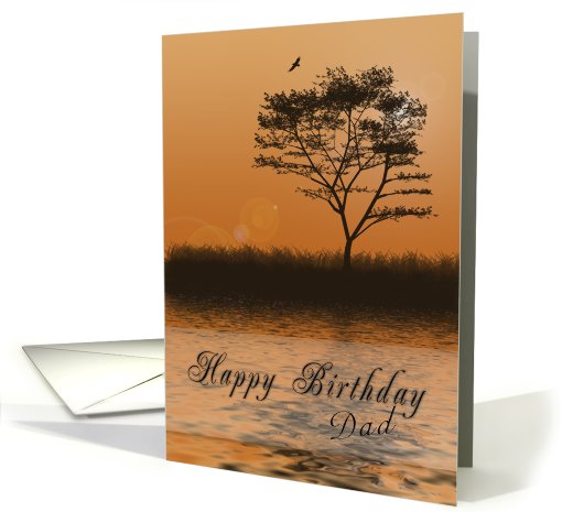 Happy Birthday Dad, Orange sunset with Tree by Lake card (622673)