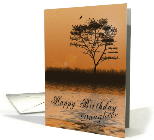 Happy Birthday Daughter, Orange sunset with Tree by Lake card (622674)