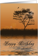 Happy Birthday Sister, Orange sunset with Tree by Lake card