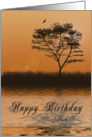 Happy Birthday Mom, Orange sunset with Tree by Lake card