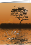 Get Well Soon, Orange sunset with Tree by Lake card