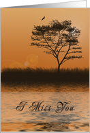 I Miss You, Orange sunset with Tree by Lake card