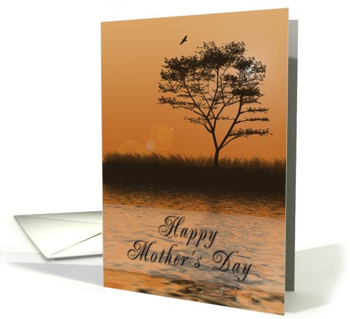 Happy Mother's Day, Orange sunset with Tree by Lake card (622692)