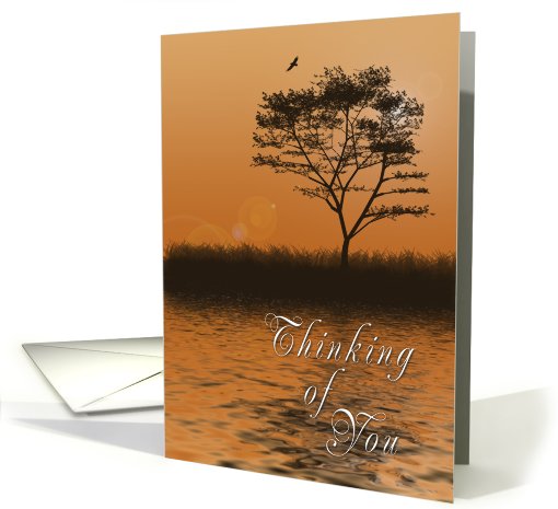 Thinking of You, Orange sunset with Tree by Lake card (622699)
