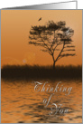 Thinking of You, Orange sunset with Tree by Lake card