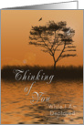 Thinking of You While I Am Deployed, Orange sunset with Tree by Lake card