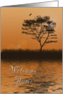 Welcome Home, Orange sunset with Tree by Lake card