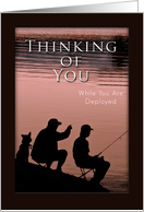 Thinking of You While You Are Deployed, Father and Son and Dog Fishing by Lake card