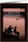 Happy Birthday, Father and Son and Dog Fishing by Lake card