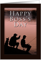 Happy Boss’s Day, Father and Son and Dog Fishing by Lake card