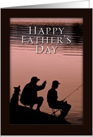 Happy Father’s Day, Father and Son and Dog Fishing by Lake card