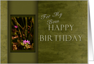 Happy Birthday Boss, Small Pink Flowers with Green Background card