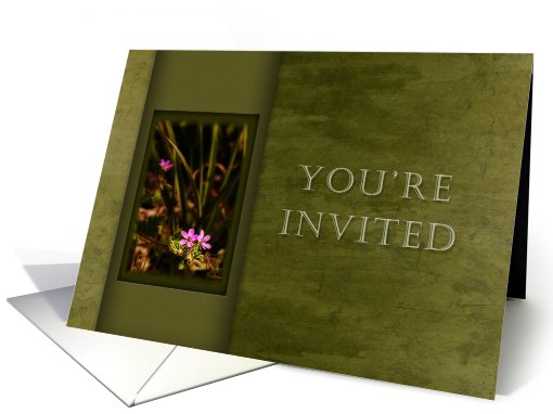 You're Invited, Small Pink Flowers with Green Background card (626792)
