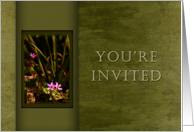 You’re Invited, Small Pink Flowers with Green Background card
