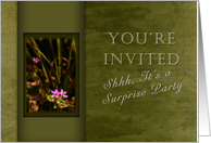 You’re Invited - Surprise Party, Small Pink Flowers with Green Background card