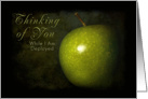 Thinking of You While I Am Deployed, Green Apple with Black Background card