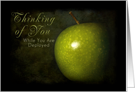 Thinking of You While You Are Deployed, Green Apple with Black Background card