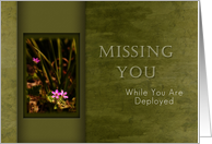 Missing You While You Are Deployed, Pink Flowers with Green Background card
