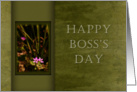 Happy Boss’s Day, Pink Flowers on Green Background card